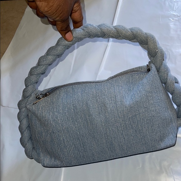 NWT Women Denim Vintage Jean Purse Woven Top Handle Lightweight Designer Chain - Picture 5 of 6